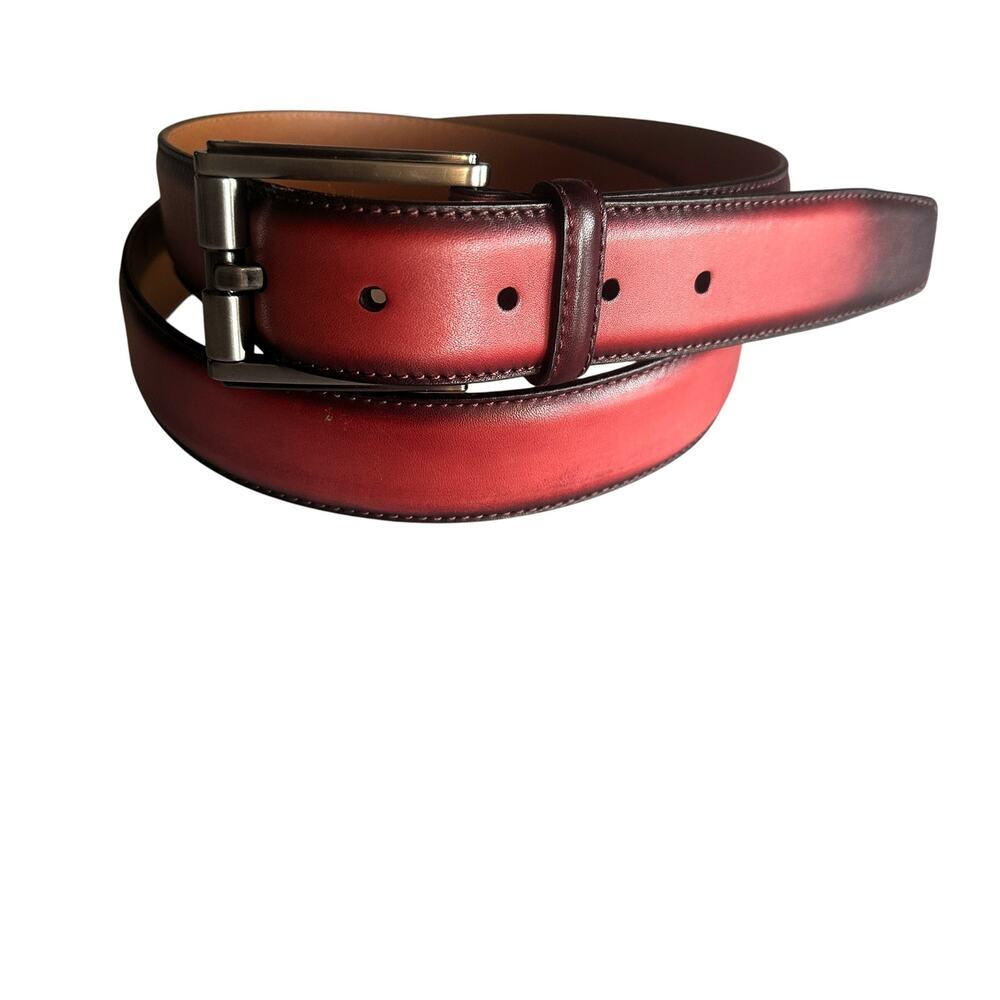 Magnanni Burnished Red Leather Belt Mens Size 44 Luxury Classic Made in Spain
